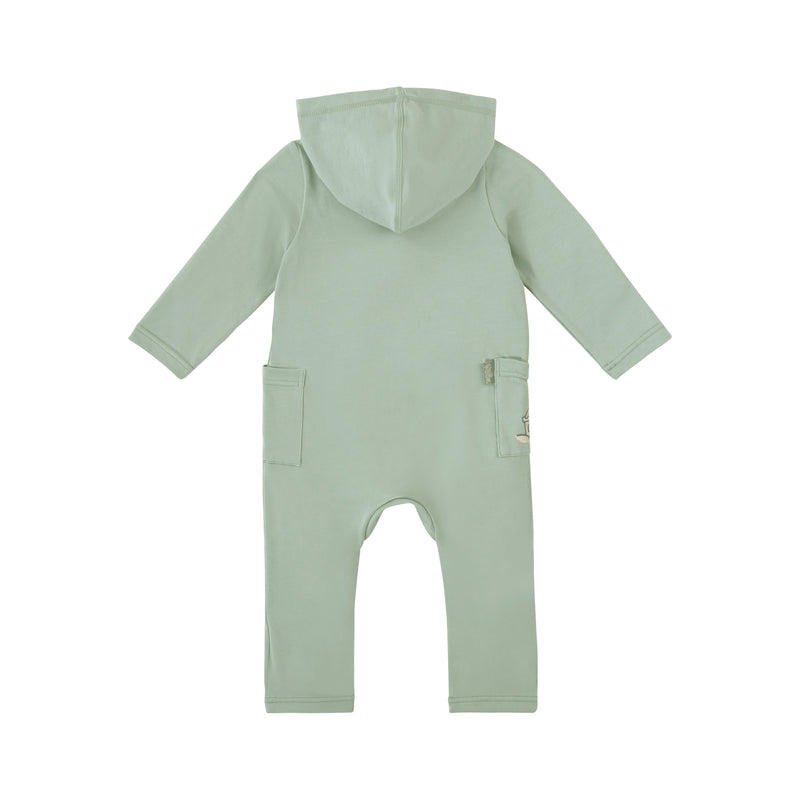 back view of baby long sleeve everyday hooded romper in sea castle|sea-castle