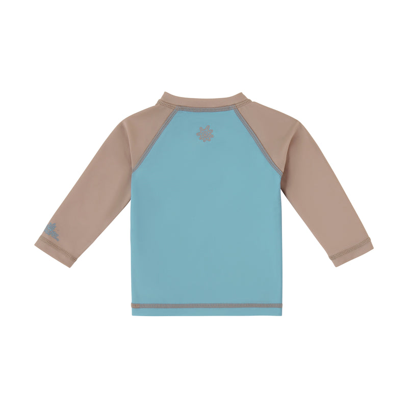 back view of baby zippy long sleeve swim shirt in desert road trip|desert-road-trip