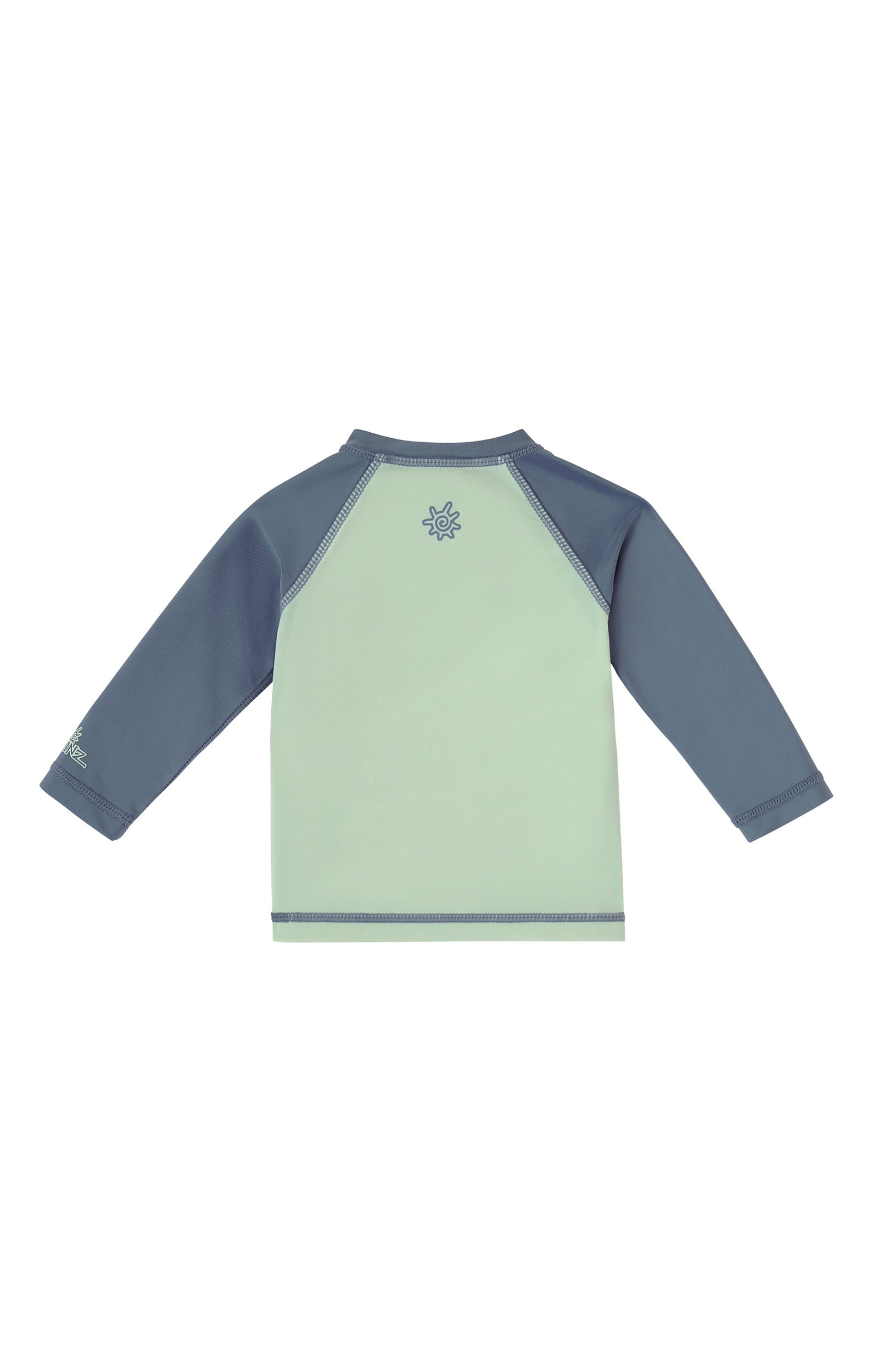 back view of baby zippy long sleeve swim shirt in diggin dayz|diggin-dayz