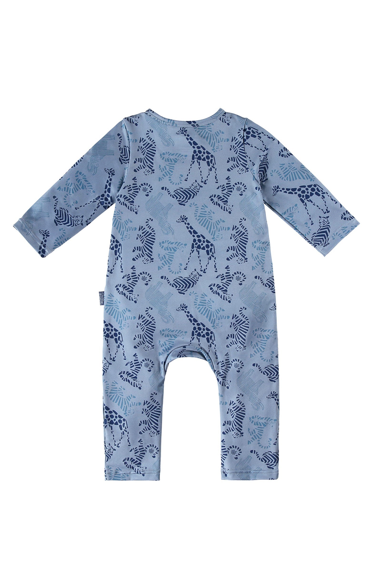 back view of baby active fleece romper in zoo friends|zoo-friends