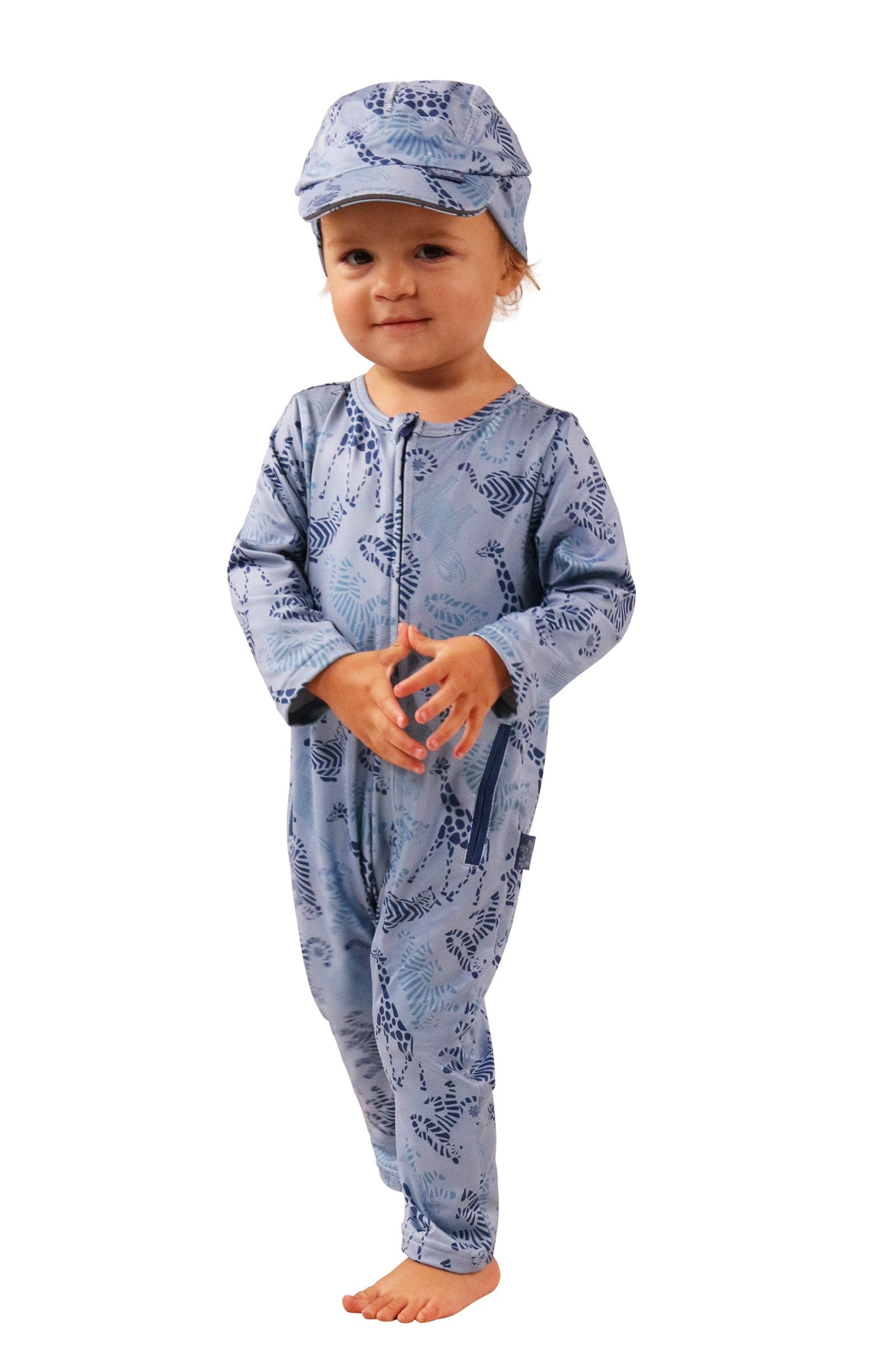 baby in active fleece romper in zoo friends|zoo-friends