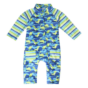 baby boy's long-sleeve swimsuit in surfing dinos|surfing-dinos