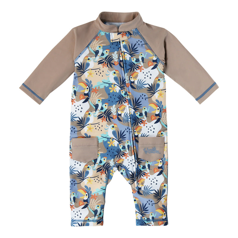 Baby Boy's Sun & Swim Suit in blue and tan|toucan-tropics