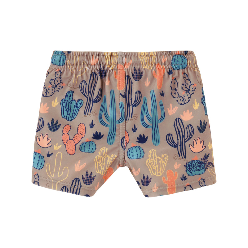 back view of baby boys swim shorties in cactus crowd|cactus-crowd
