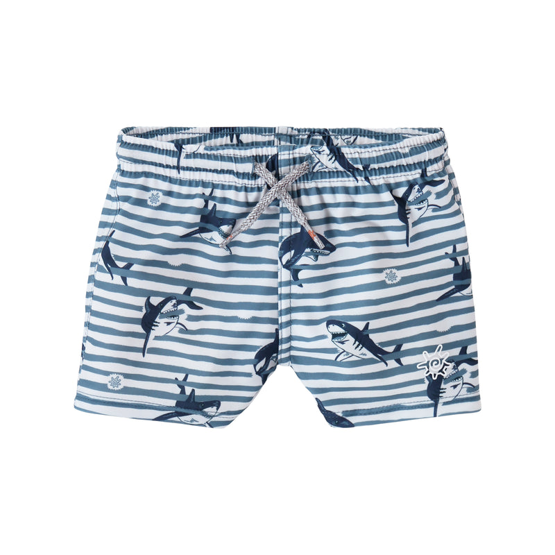 baby boys swim shorties in shark stripe|shark-stripe