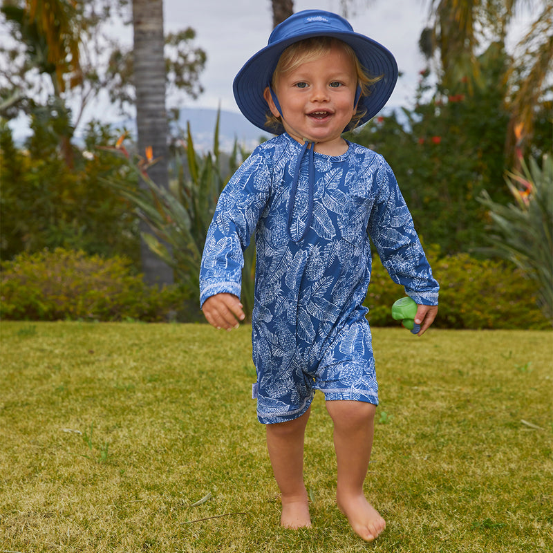 Little boy in UV Skinz's baby boy's UV onesie|aloha-sunset