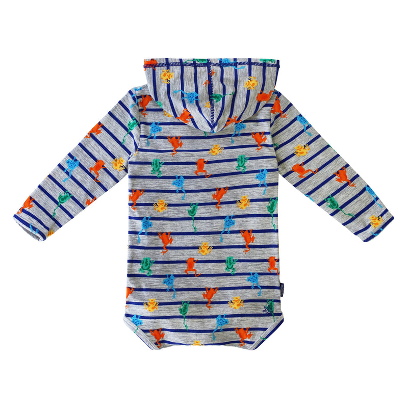 Back of the Baby Boy's Hooded Sunzie in Climbing Frogs|climbing-frogs