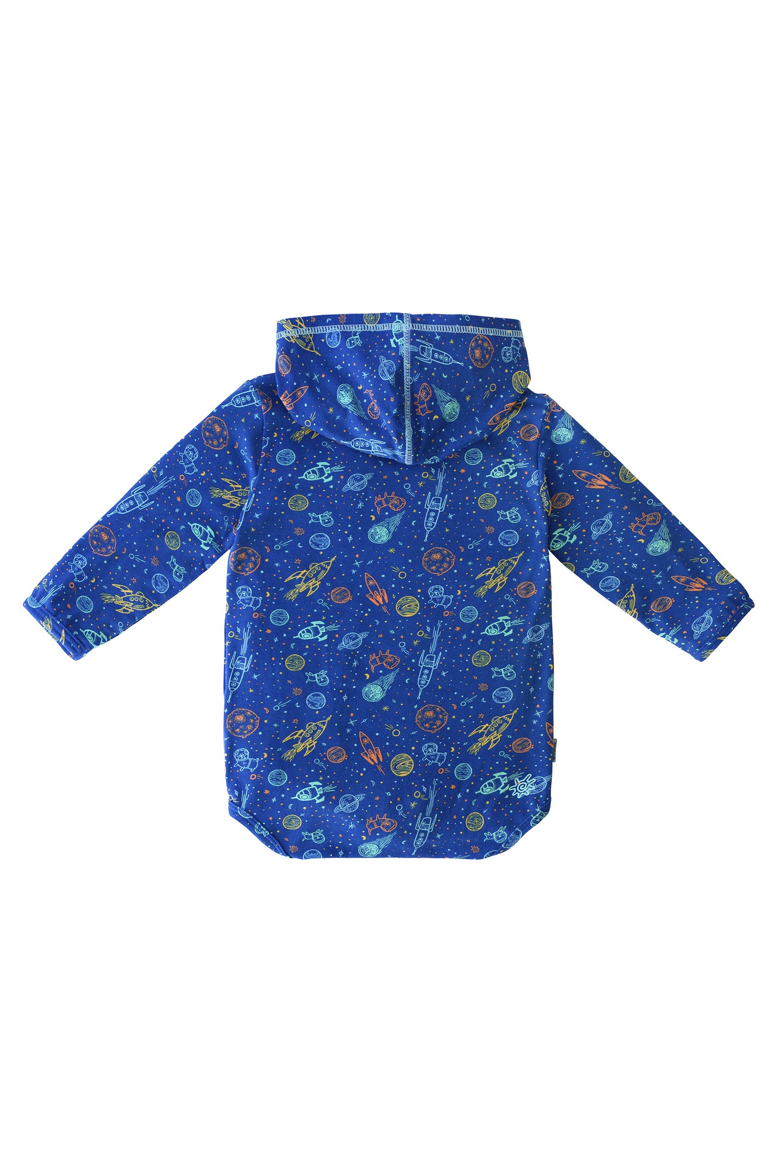 Back of the Baby Boy's Hooded Sunzie in Space Pups
