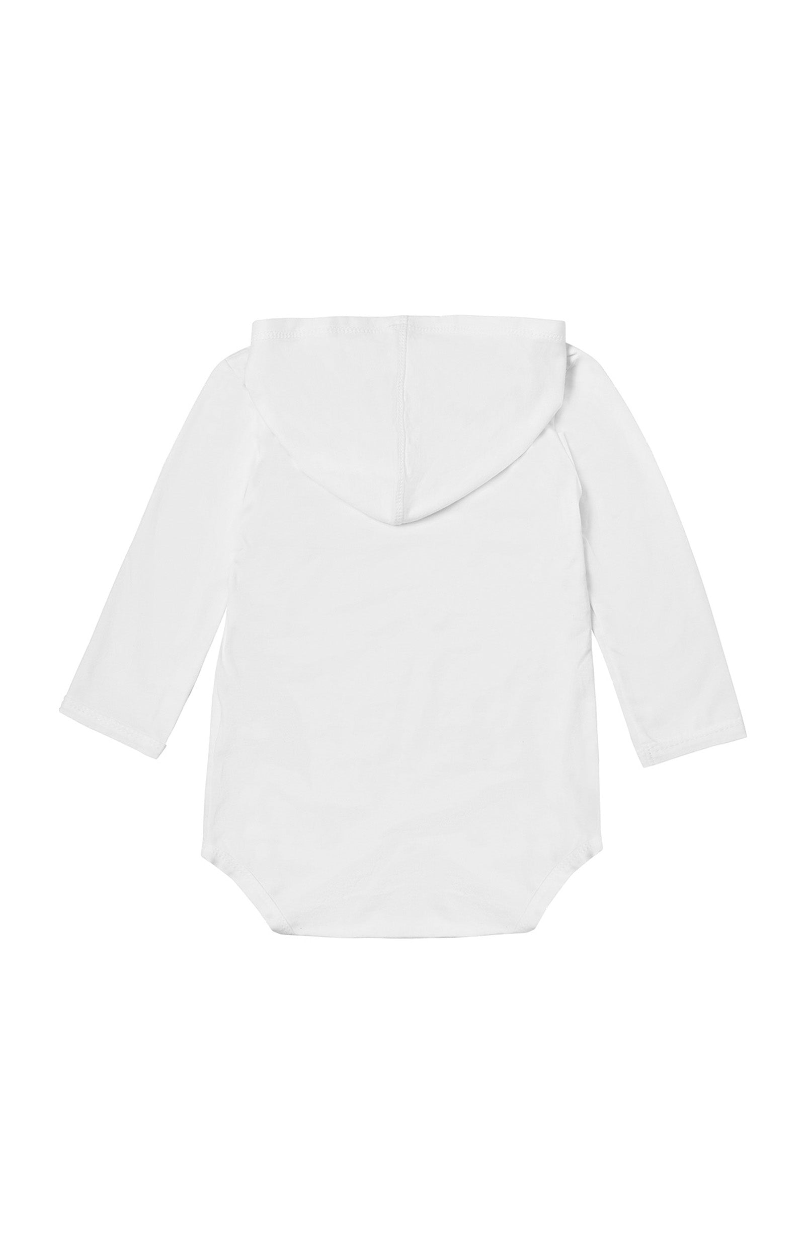 Back of the Baby Boy's Hooded Sunzie in White|white