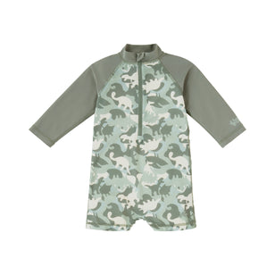 baby boys long sleeve swim romper in camo dino|camo-dinos