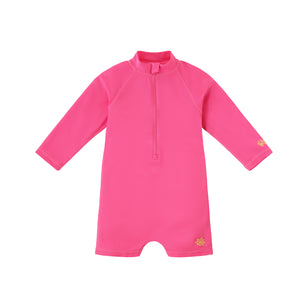 baby neon magic print long sleeve swim romper in neon checkers|neon-checkers