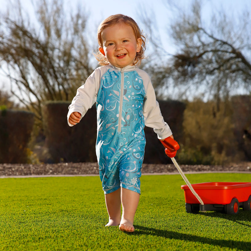baby in long sleeve swim romper|surfing-bears
