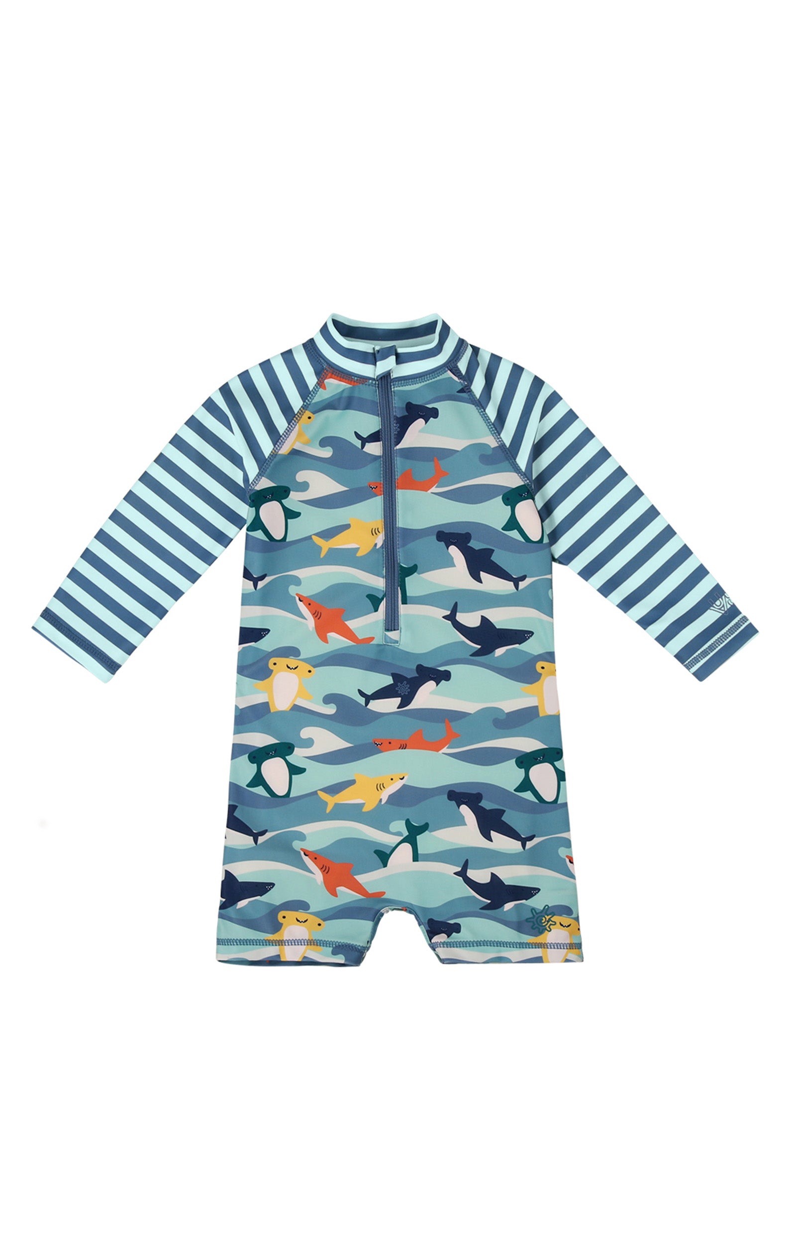 baby boy's long sleeve swim romper|waverider-sharks
