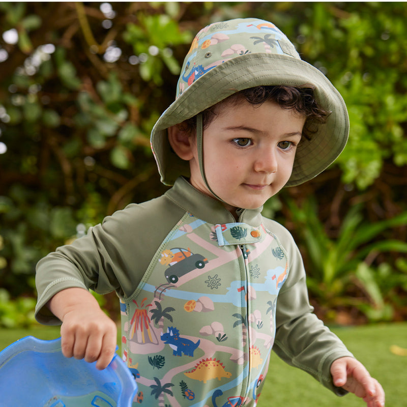 baby boy in reversible sun hat|dinoville