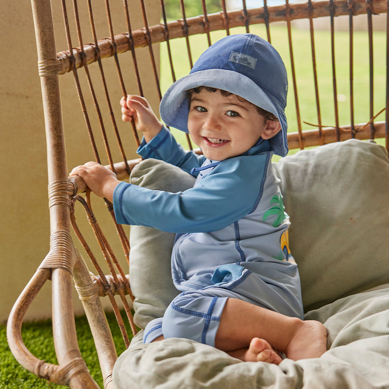 baby boy in reversible sun hat|moon-dust-washed-navy