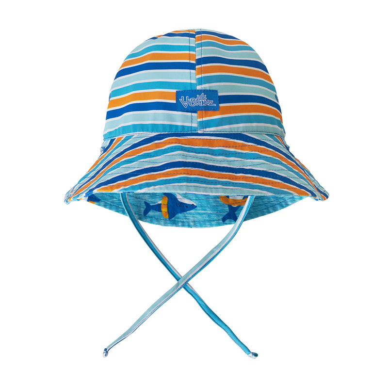 Reversed view of the baby boy's sun hat in sea party sharks|sea-party-sharks