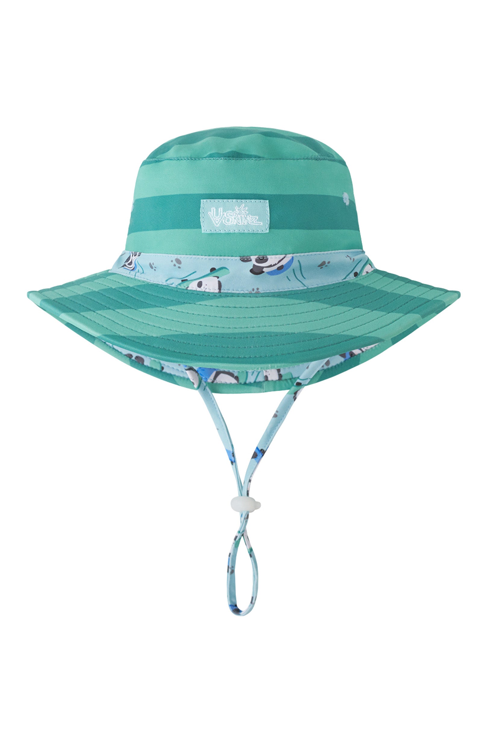 Close up of baby boy's swim hat in playful panda|playful-panda