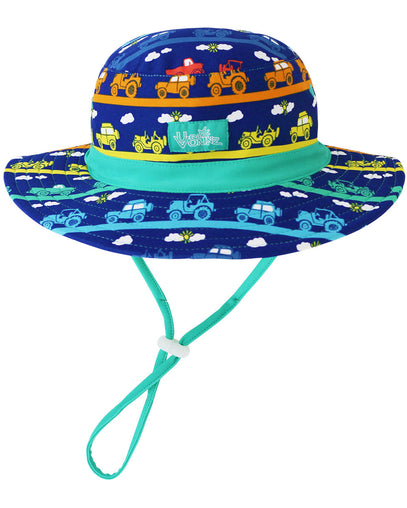 baby boy's swim hat in rainbow trucks|rainbow-trucks