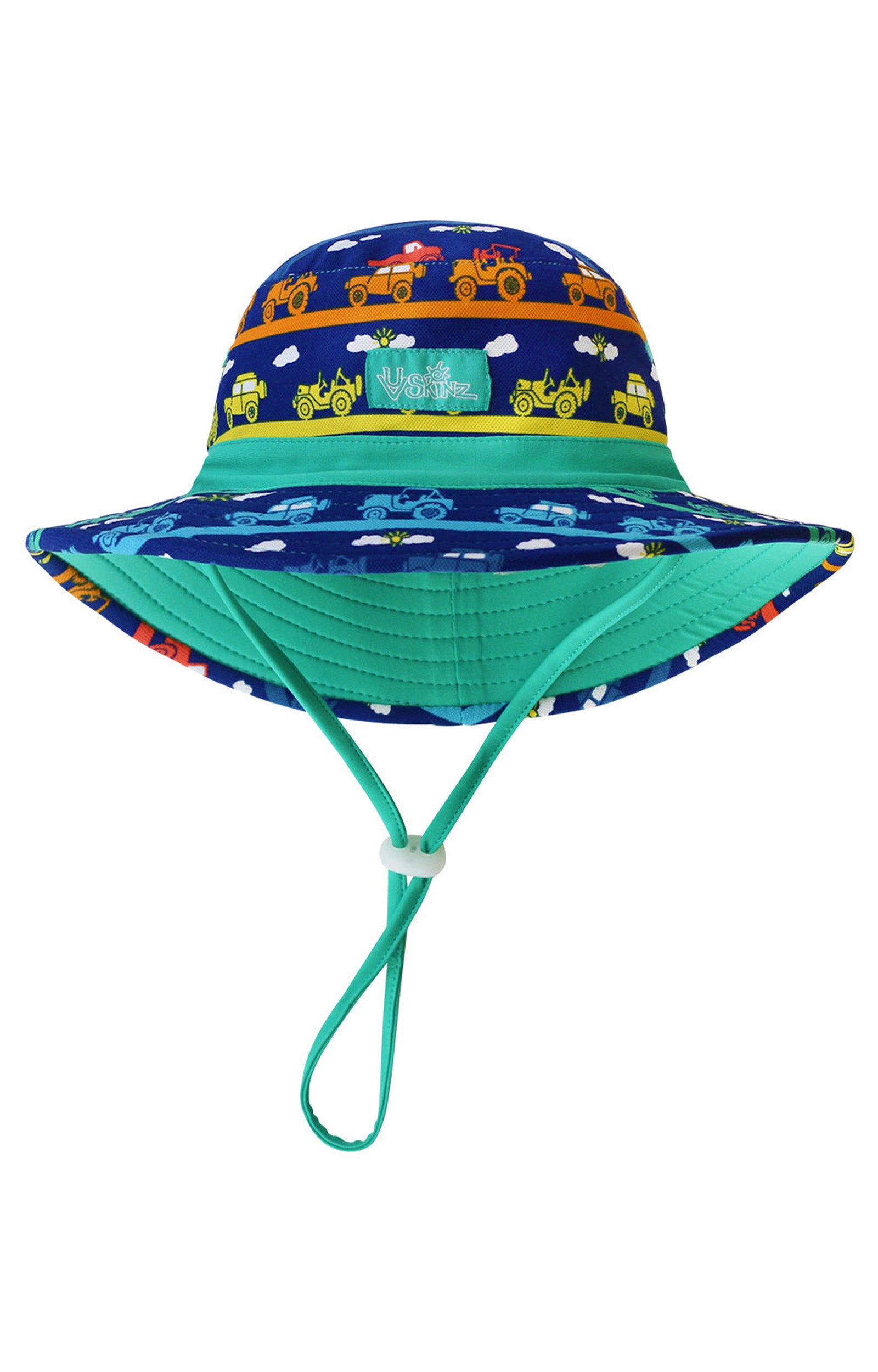 UV Skinz's baby boy's swim hat in rainbow trucks|rainbow-trucks