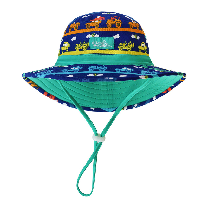 UV Skinz's baby boy's swim hat in rainbow trucks|rainbow-trucks