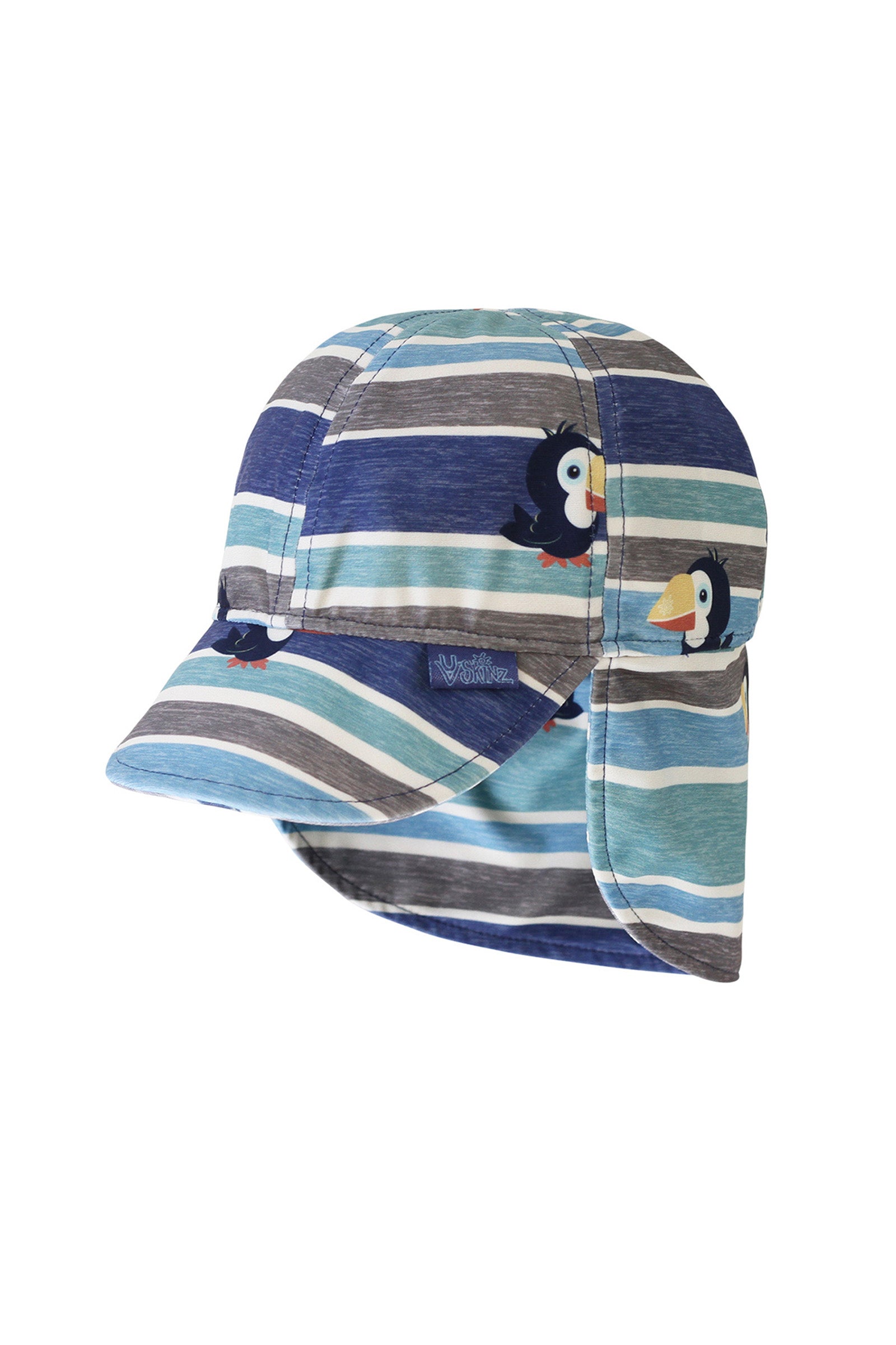 baby boy's swim flap hat with UPF 50+ in birdie stripe