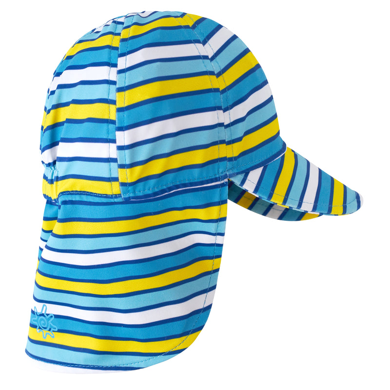 back of the baby boy's swim flap hat in camper bear stripe|camper-bear-stripe