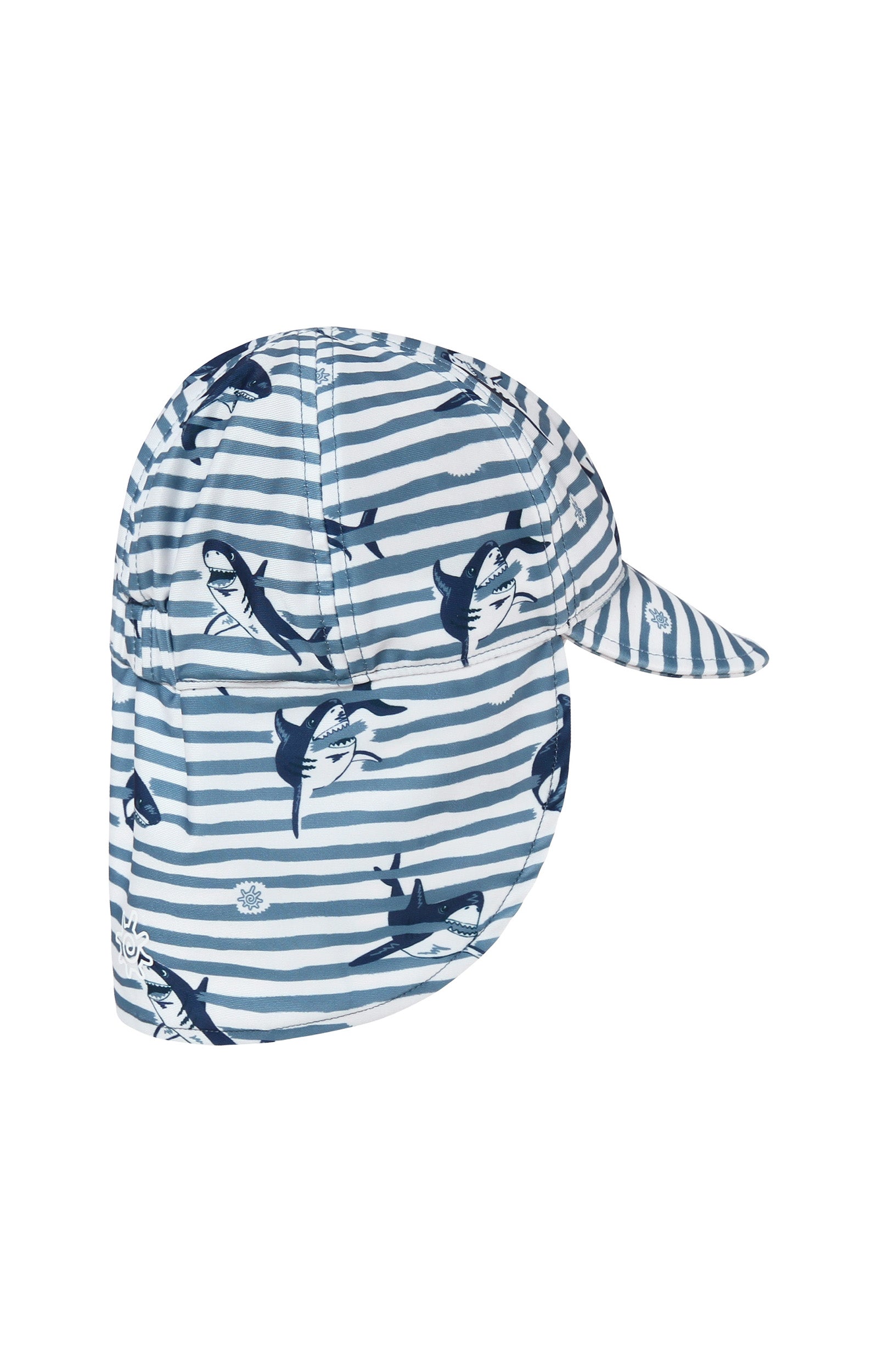 back view of baby boy swim flap hat shark stripe|shark-stripe