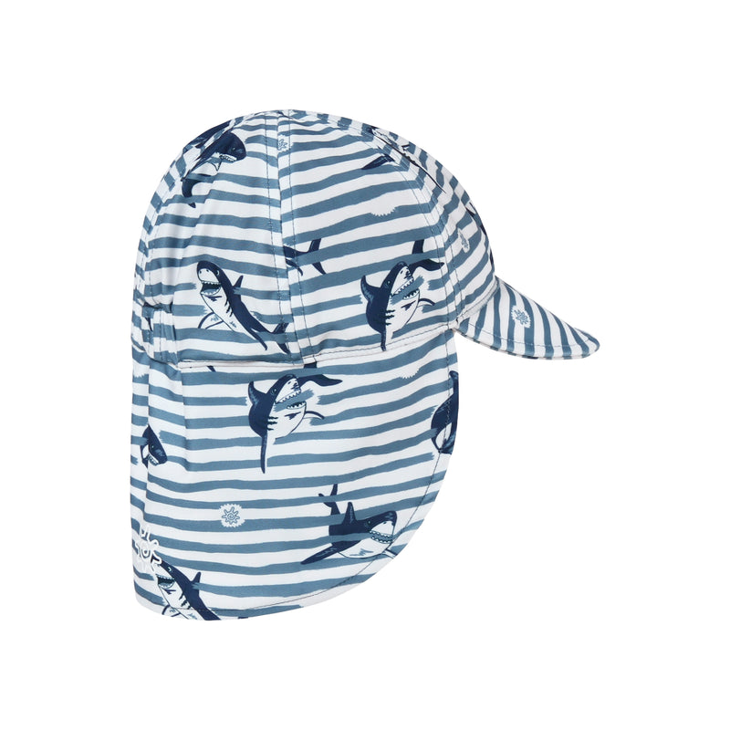 back view of baby boy swim flap hat shark stripe|shark-stripe