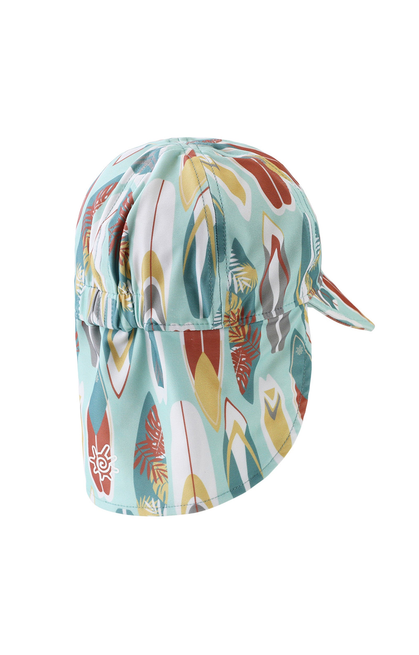 back of the baby boy's swim flap hat with UPF 50+ in surfs up|surfs-up