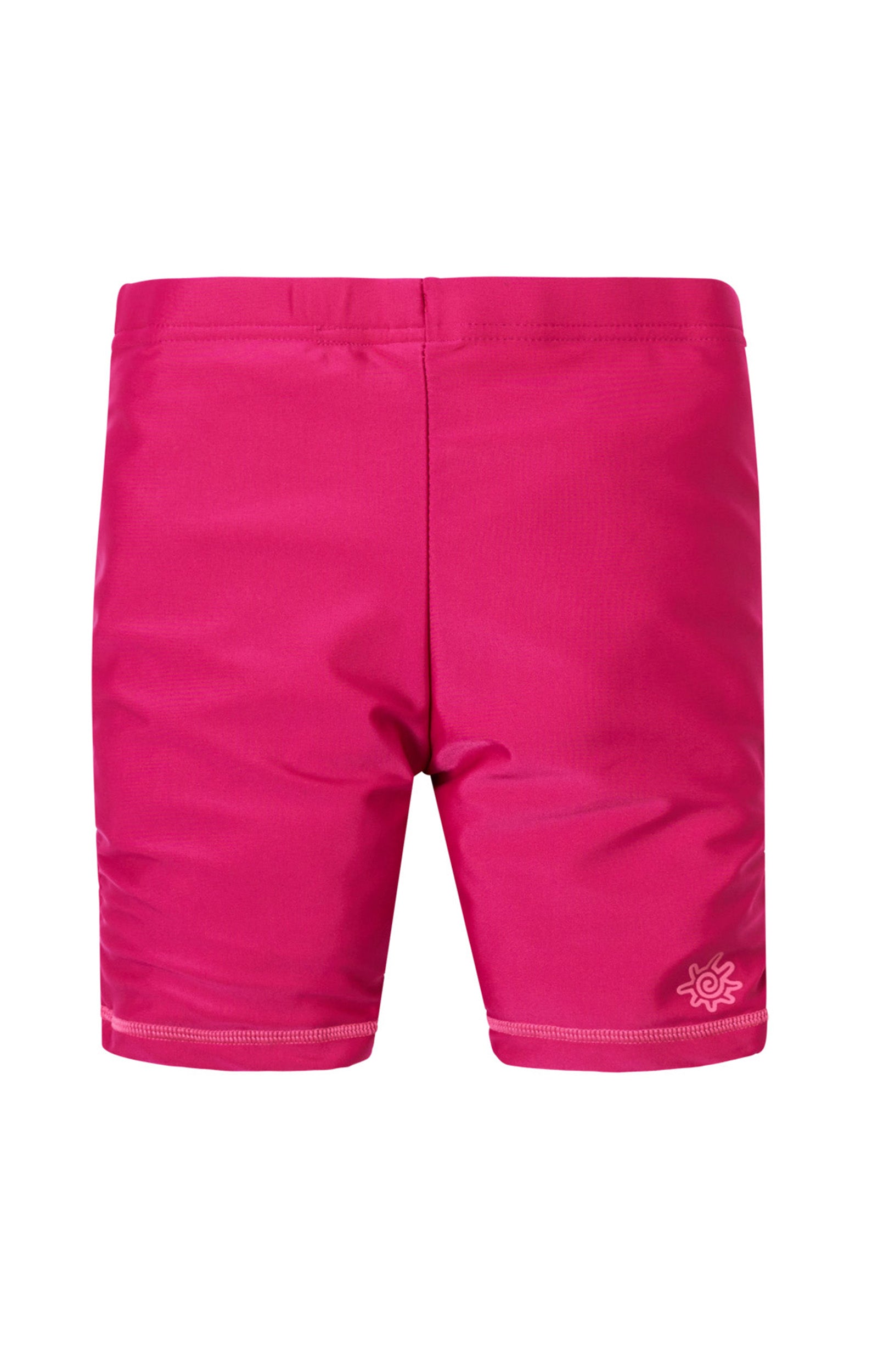 Back of girl's swim shorts in hot pink|hot-pink