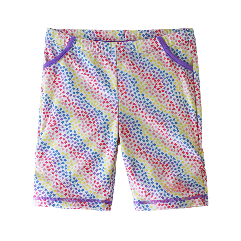 Girl's swim shorts in rainbow star melody|rainbow-star-melody