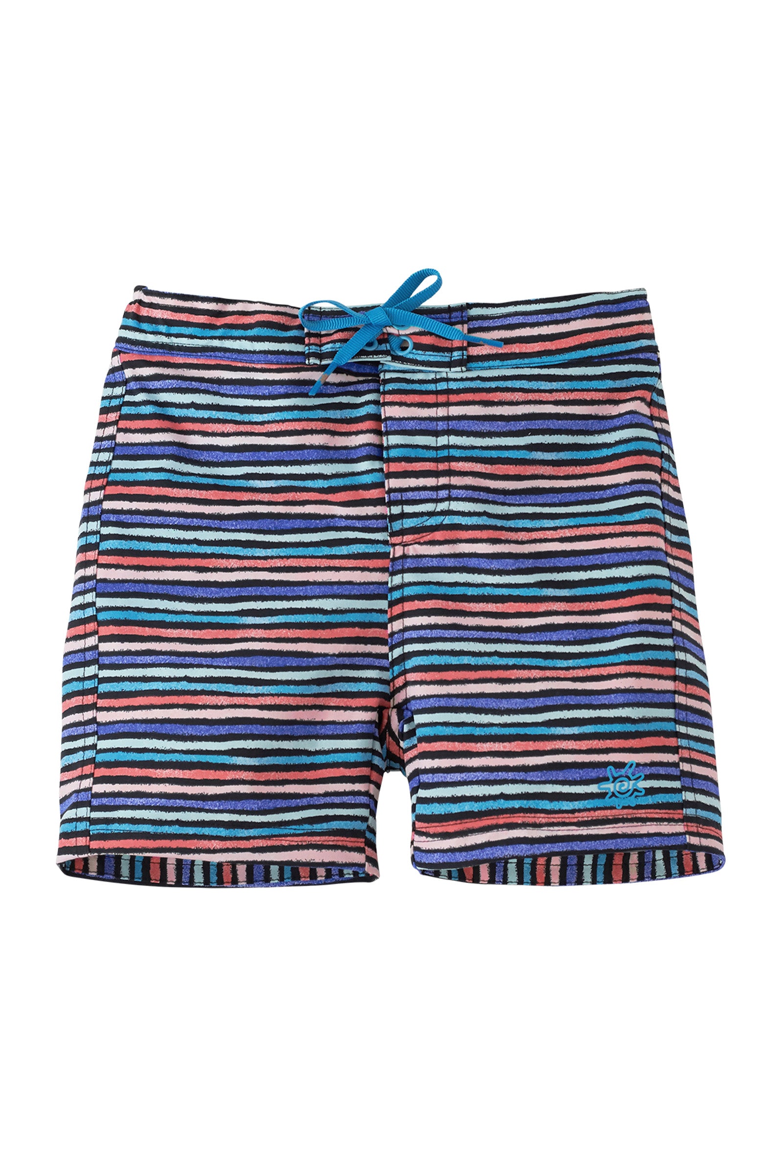Girl's Board Shorts in Black Rainbow Stripe