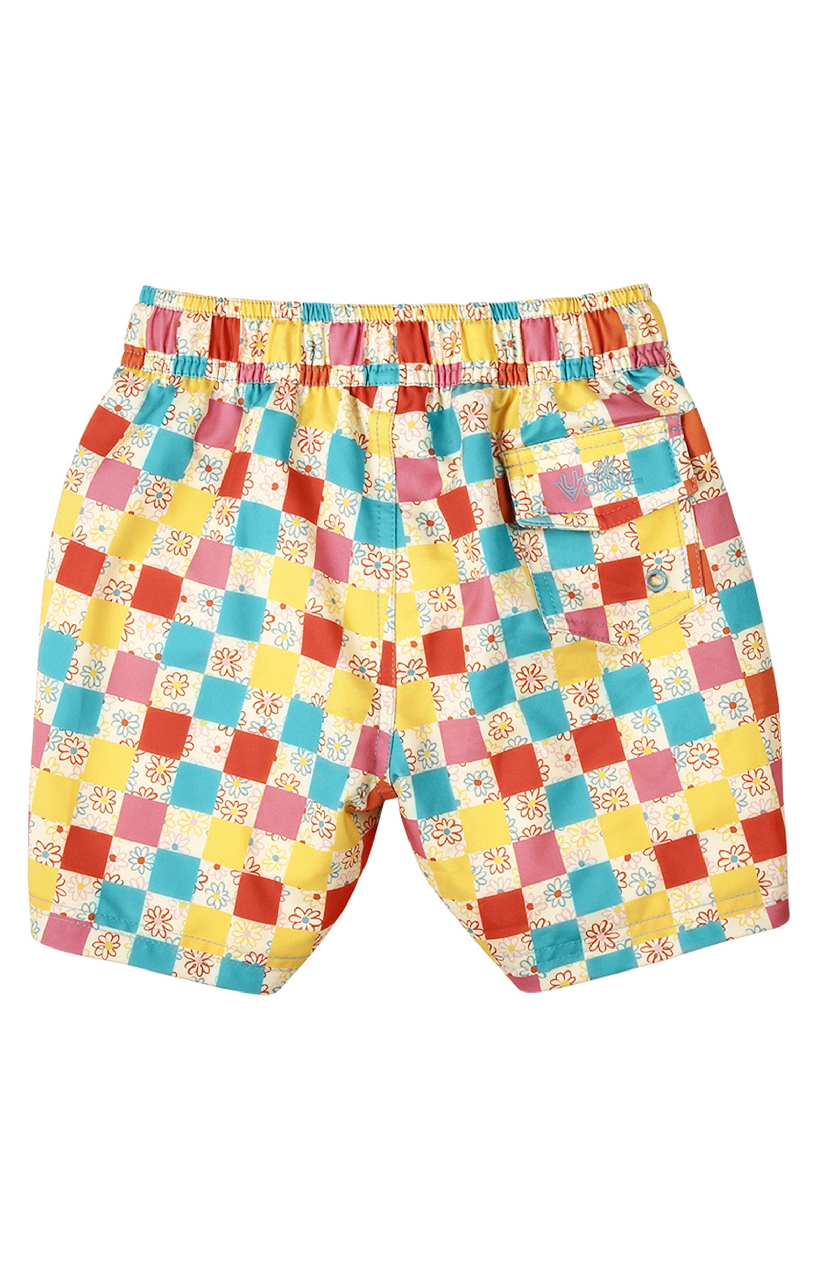 Girl's UPF Board Shorts|checkered-daisies