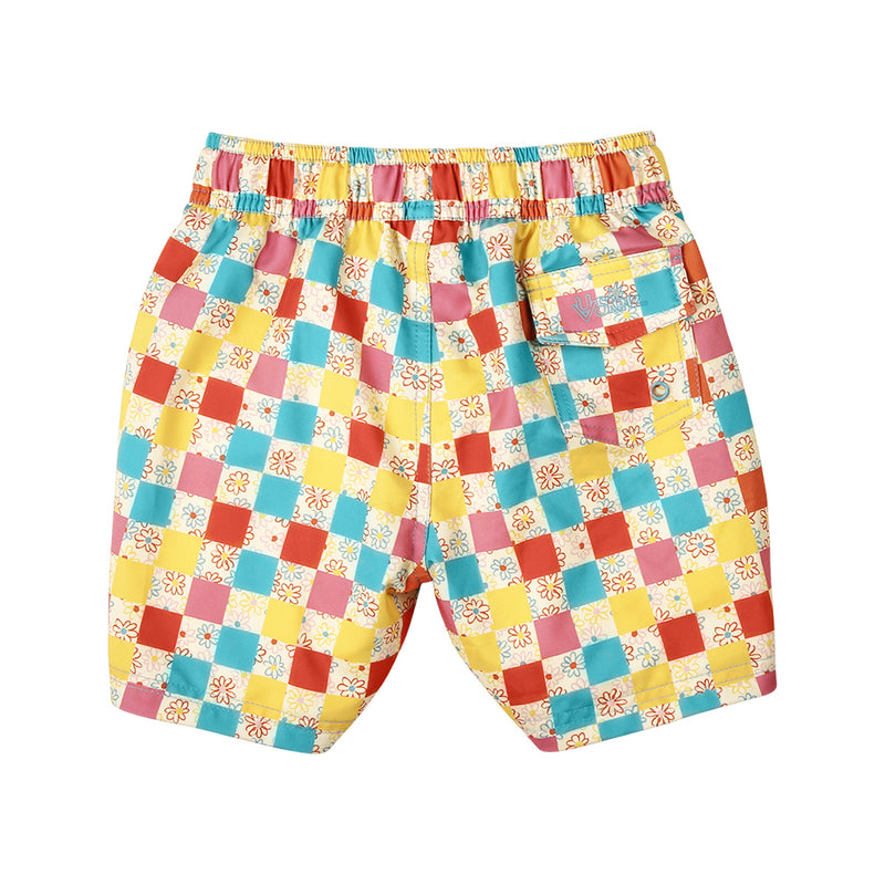 Girl's UPF Board Shorts|checkered-daisies