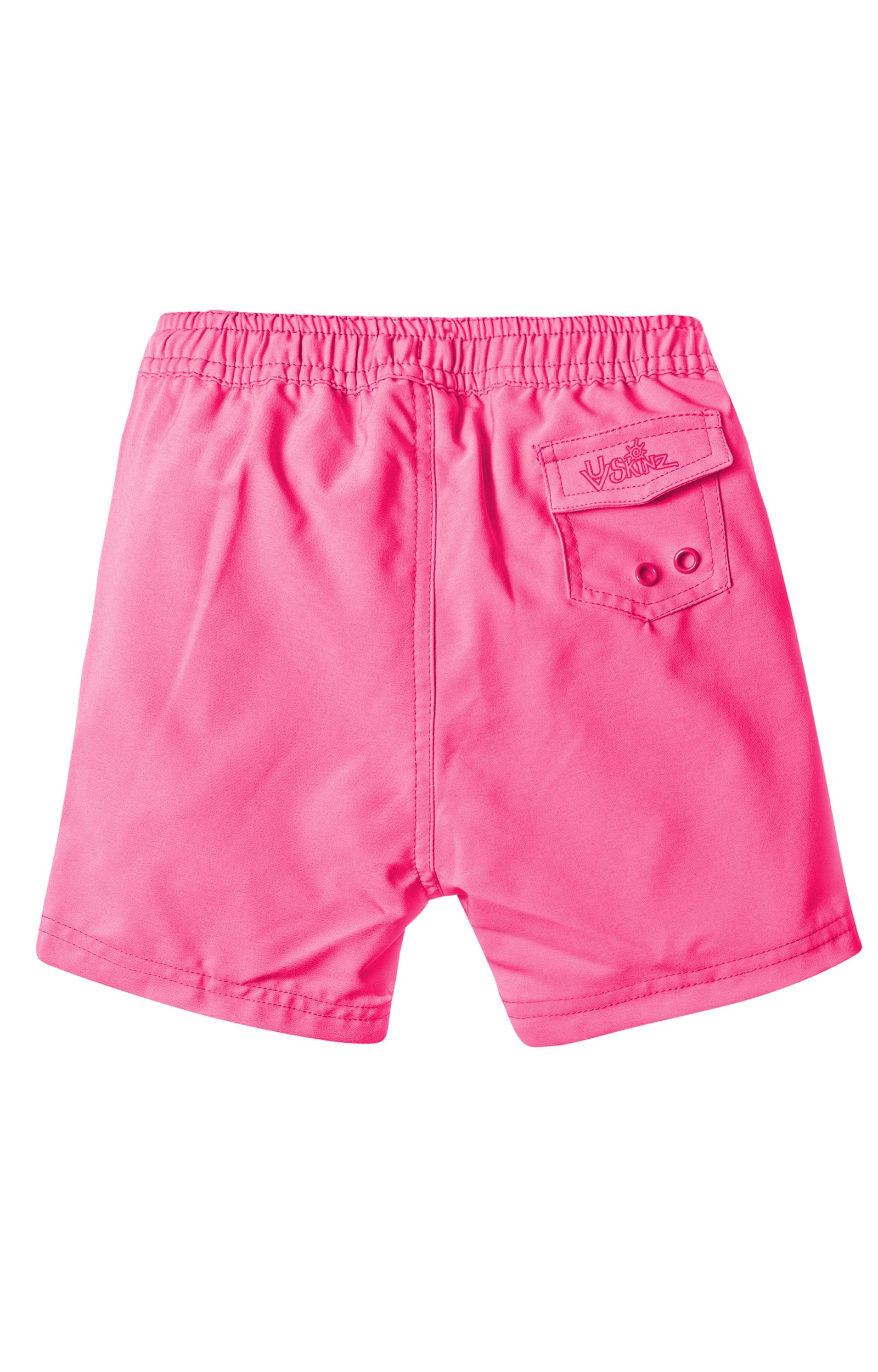 back view of the girl's board shorts in hot pink|hot-pink