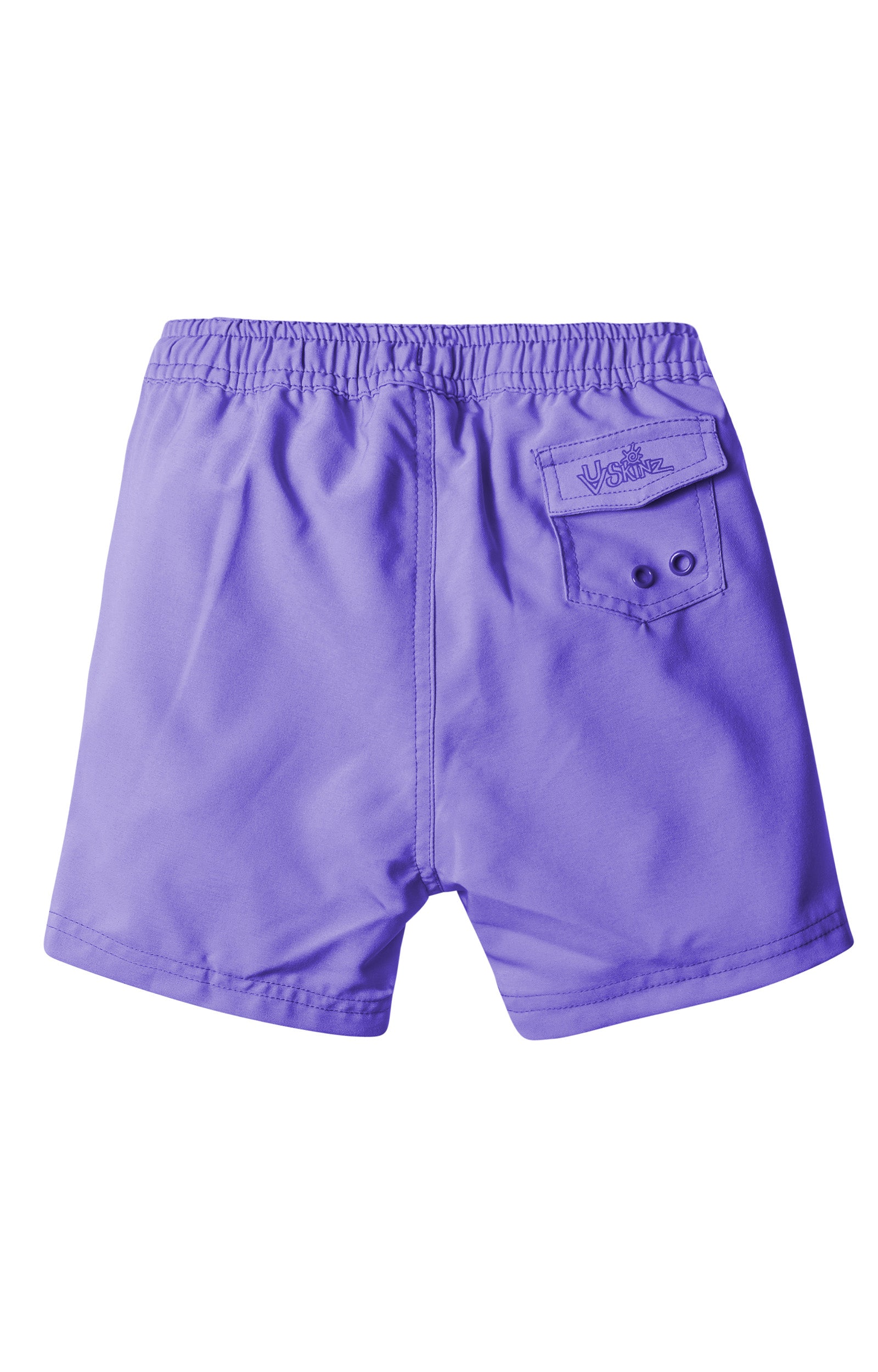back view of the girl's board shorts in purple|purple