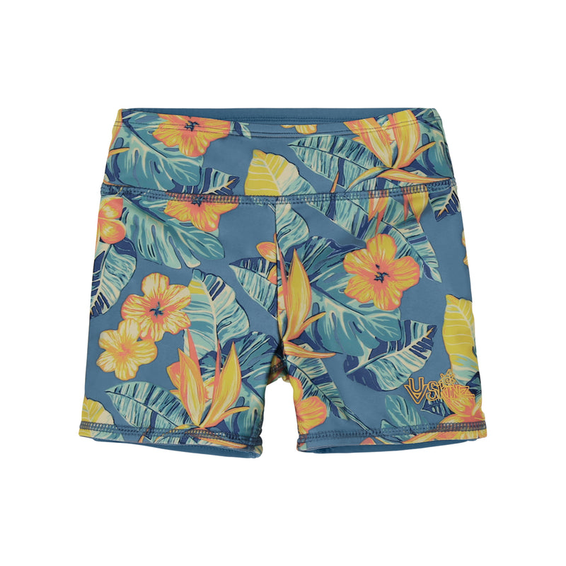 girl's reversible active swim shorts|maui-hibiscus-baltic