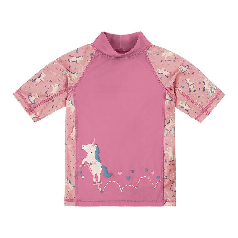 girl's short sleeve sunny swim shirt|jumping-for-joy