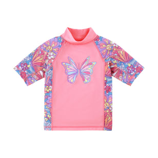 girls short sleeve sunny swim shirt|mosaic-butterflies