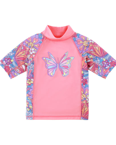 girls short sleeve sunny swim shirt|mosaic-butterflies