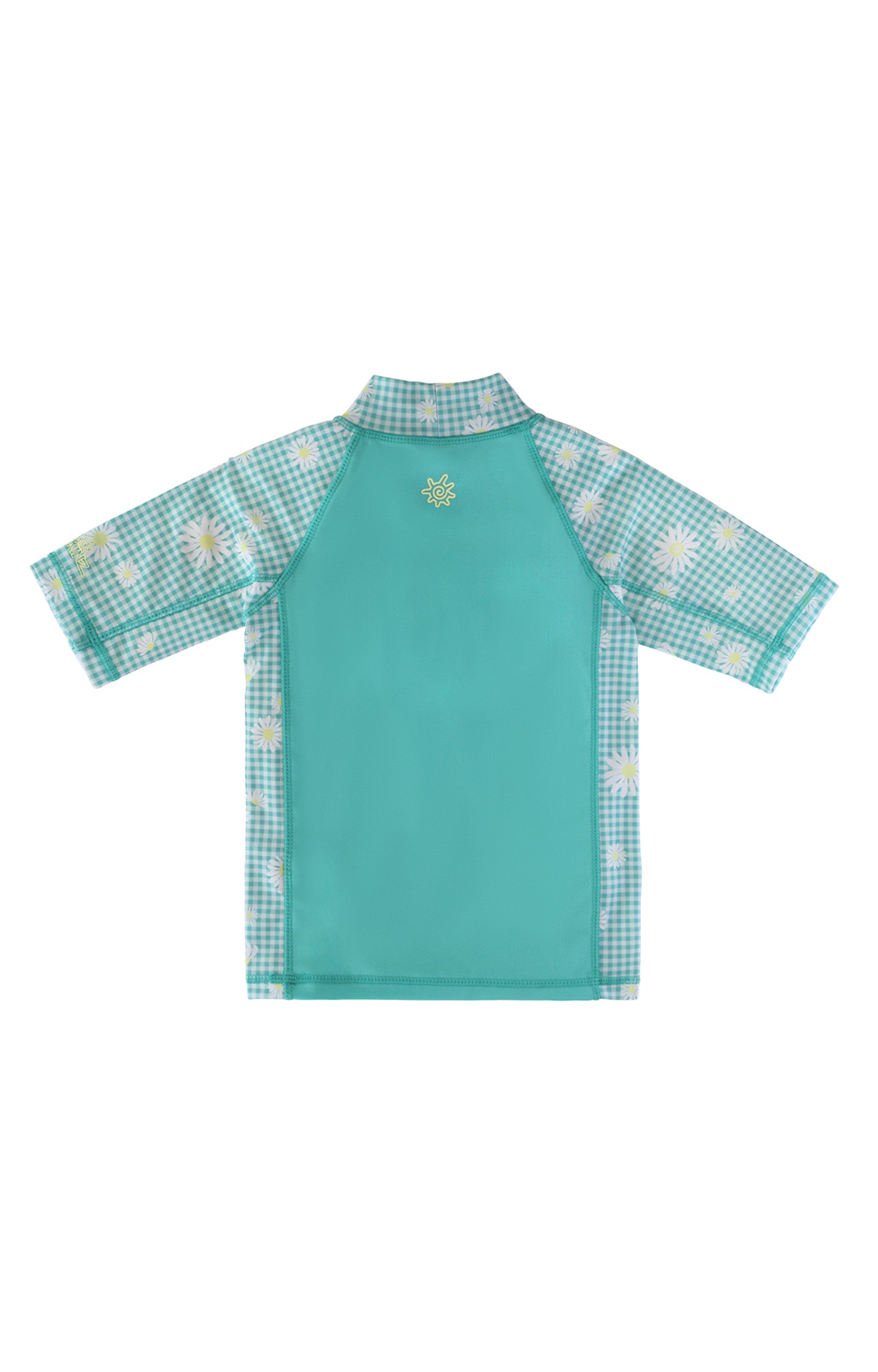 back of the girl's short sleeve sunny swim shirt in oops a daisy|oops-a-daisy