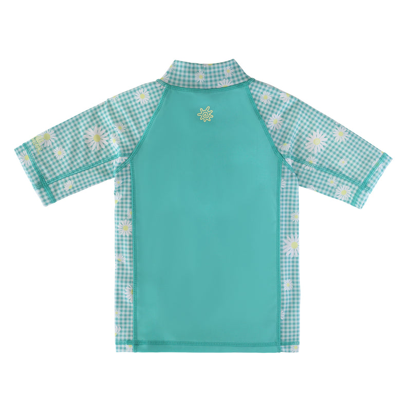 back of the girl's short sleeve sunny swim shirt in oops a daisy|oops-a-daisy
