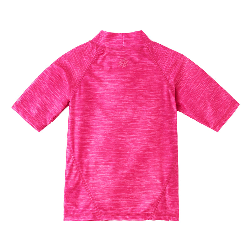 back of the girl's short sleeve sport sun and swim shirt in hot pink jaspe rainbow|hot-pink-jaspe-rainbow