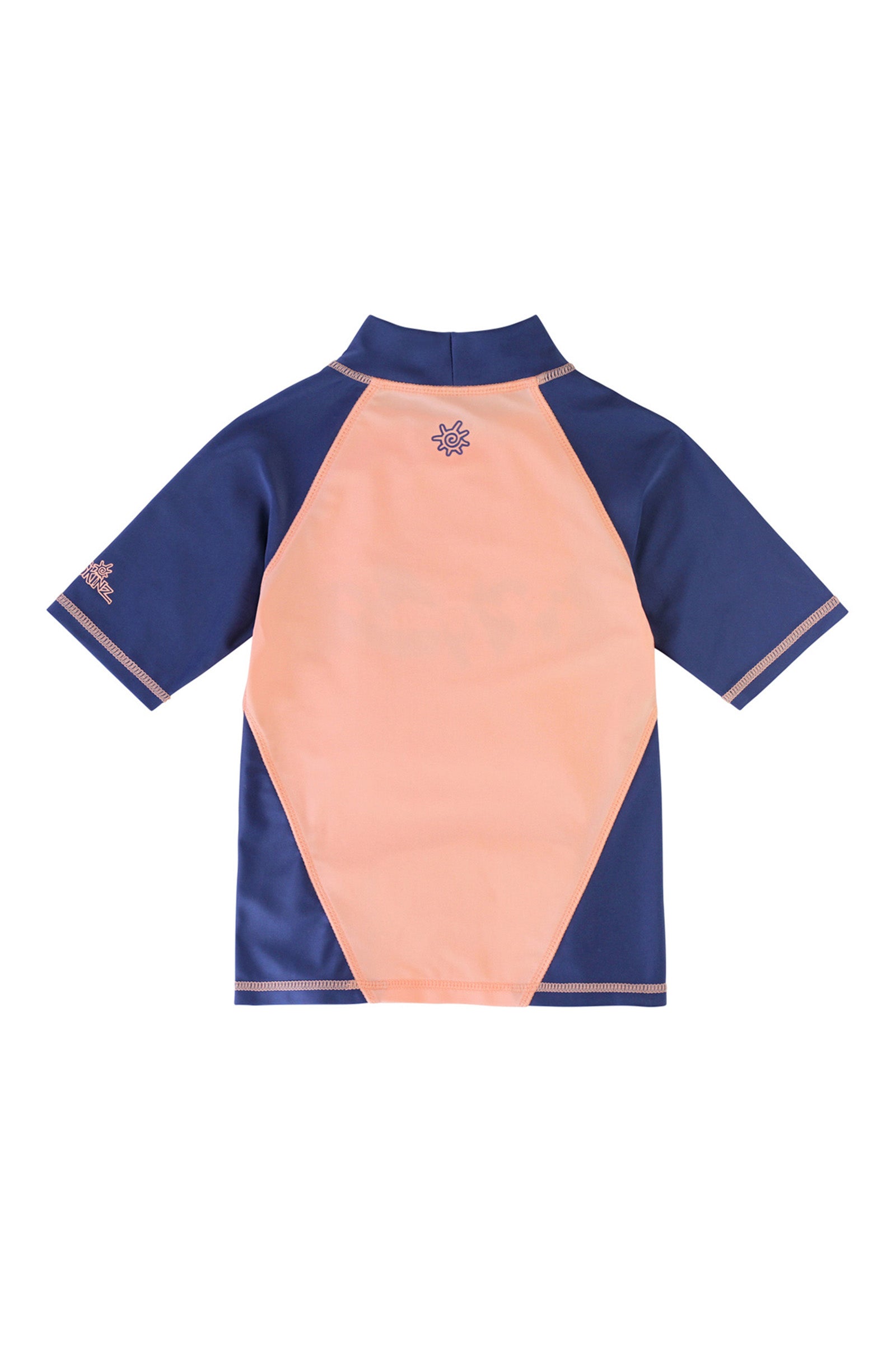 back of the girl's short sleeve sport sun and swim shirt in rainbow vibes
