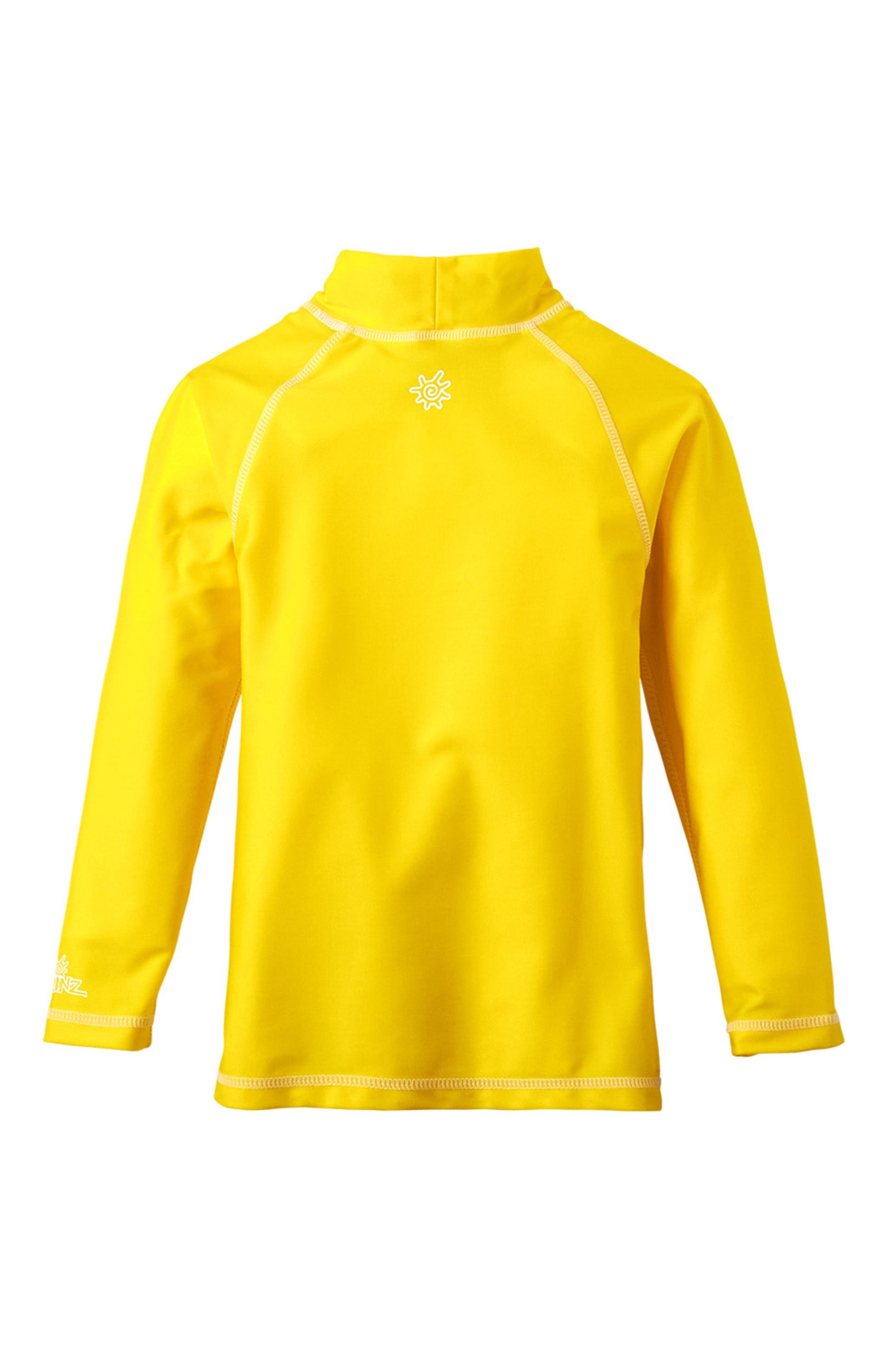 Back of the kid's long sleeve swim shirt in cyber yellow|cyber-yellow