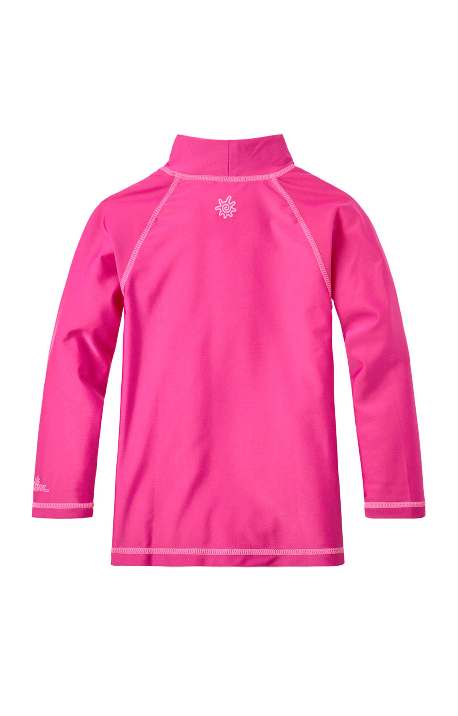 Back of the kid's long sleeve swim shirt in hot pink|hot-pink