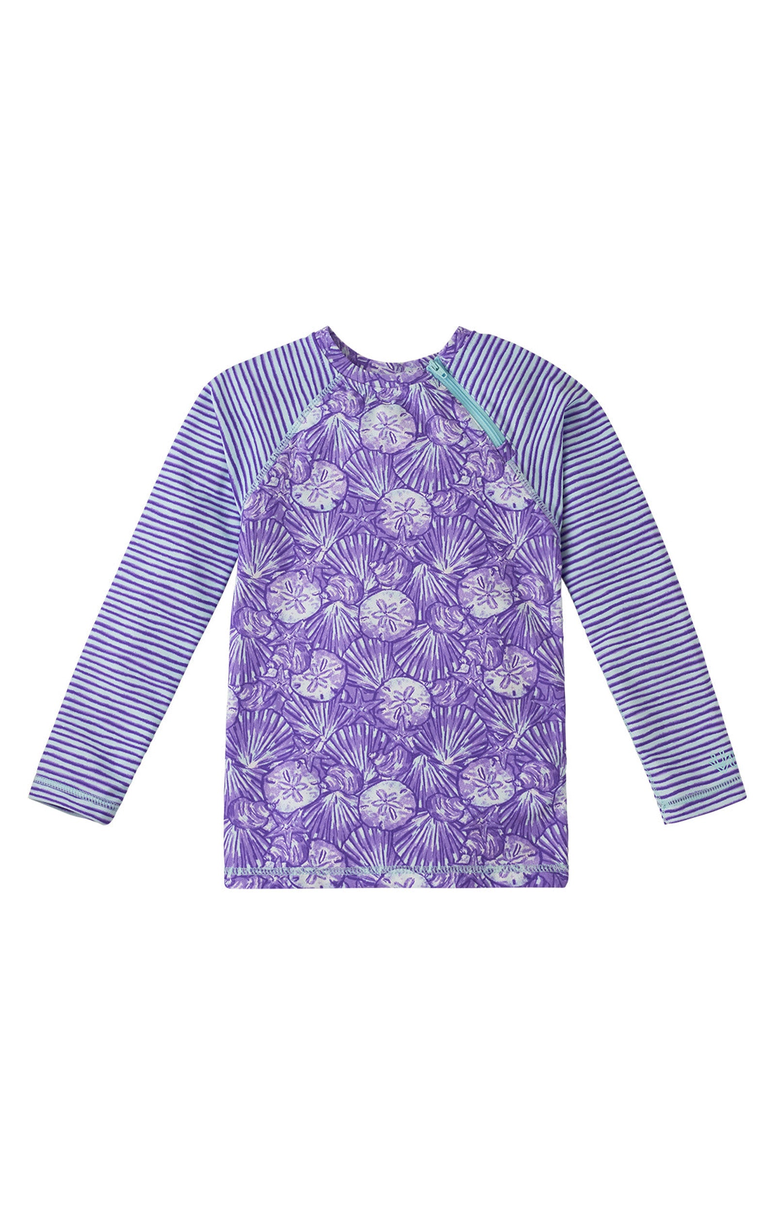 UV Skinz's girls long sleeve rash guard in dreamy shells stripe|dreamy-shells-stripes