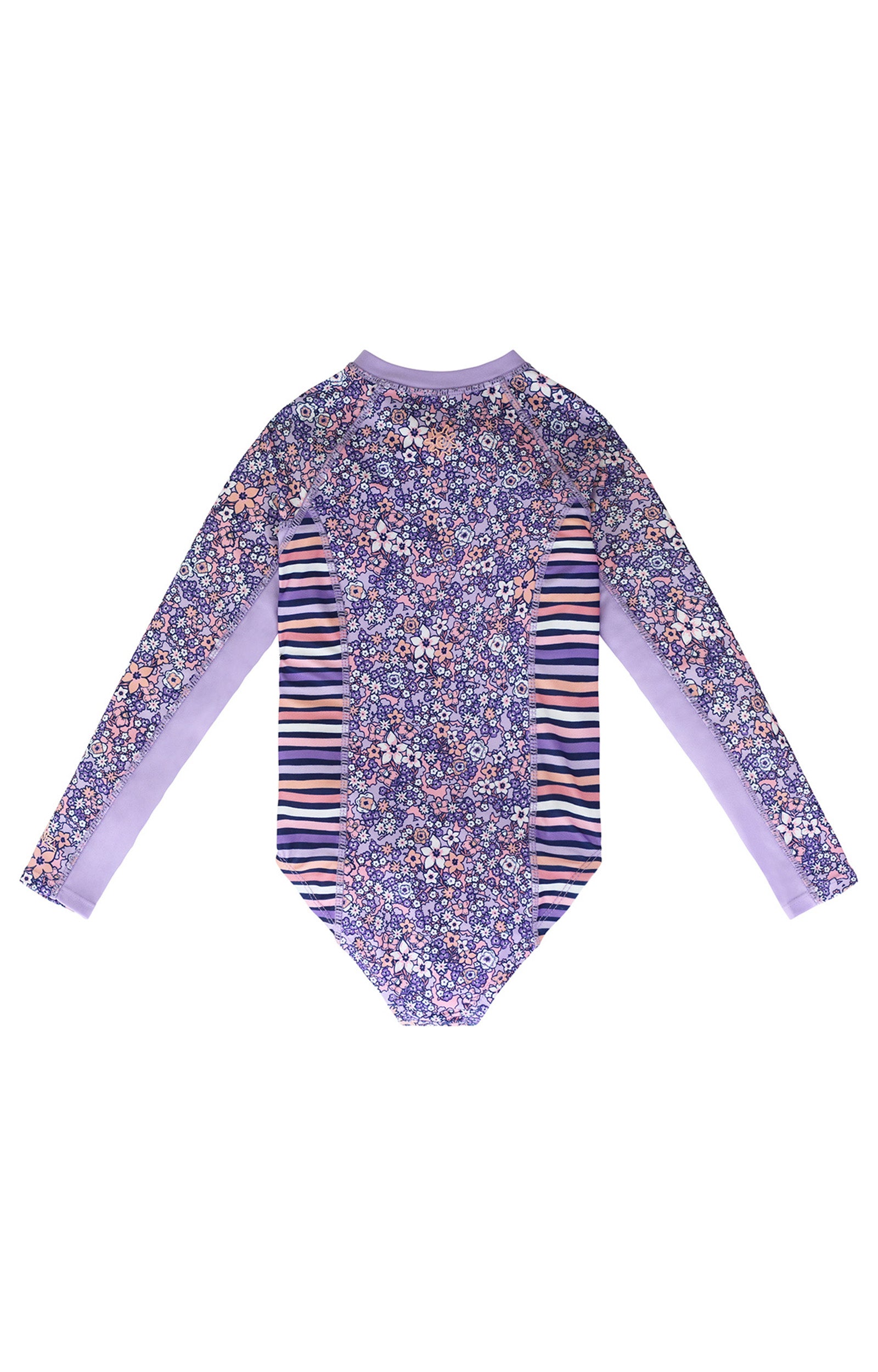 back of the girl's long sleeve swimsuit in lavender fields|lavender-fields