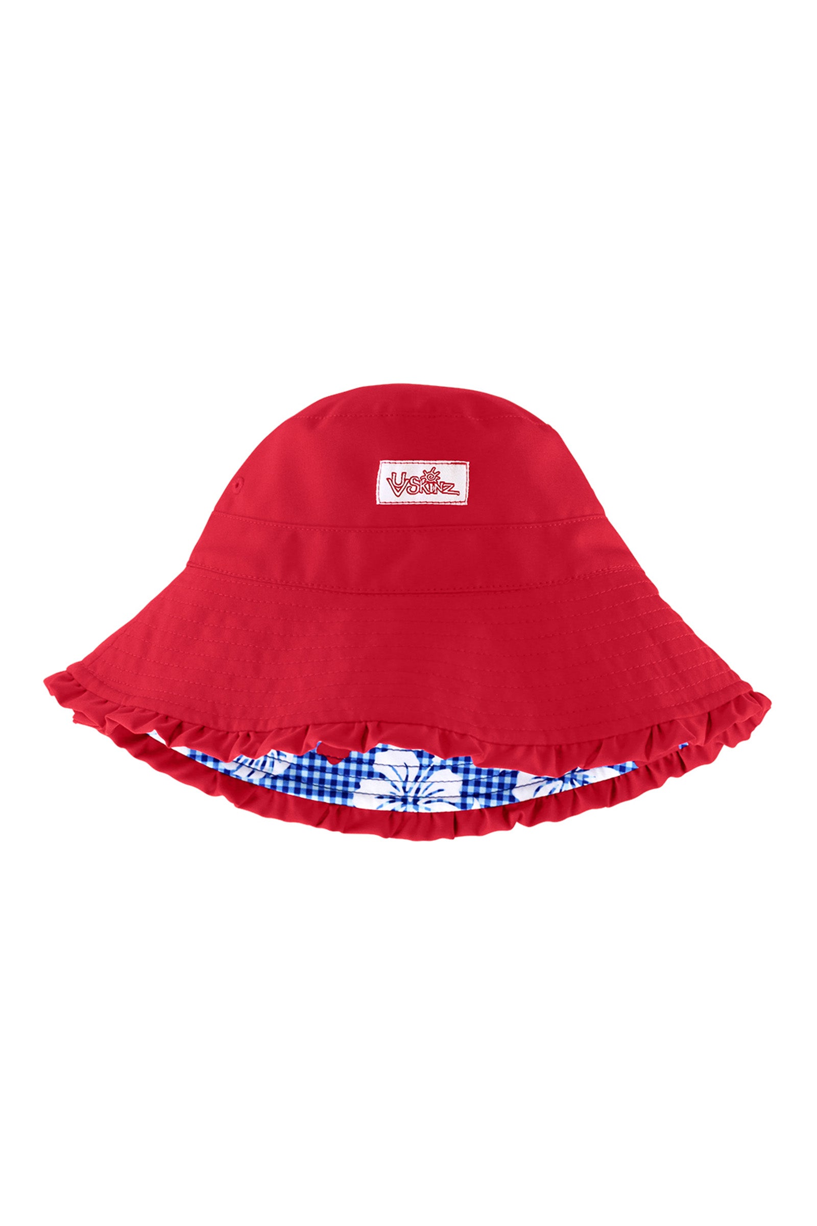reversed view of the girls bucket hat in red americana gingham