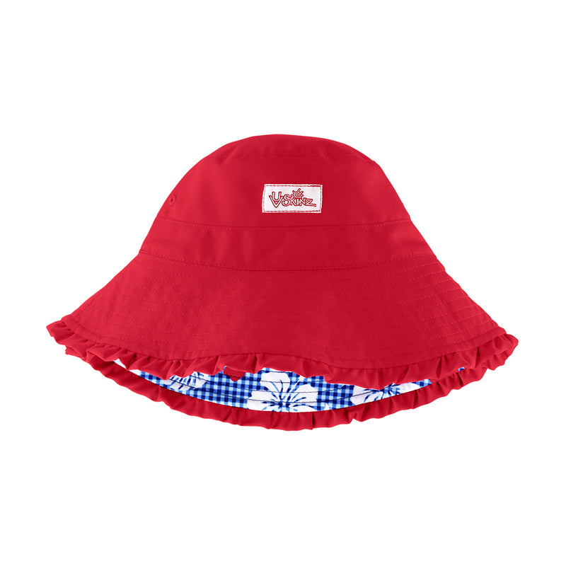 reversed view of the girls bucket hat in red americana gingham|red-americana-gingham
